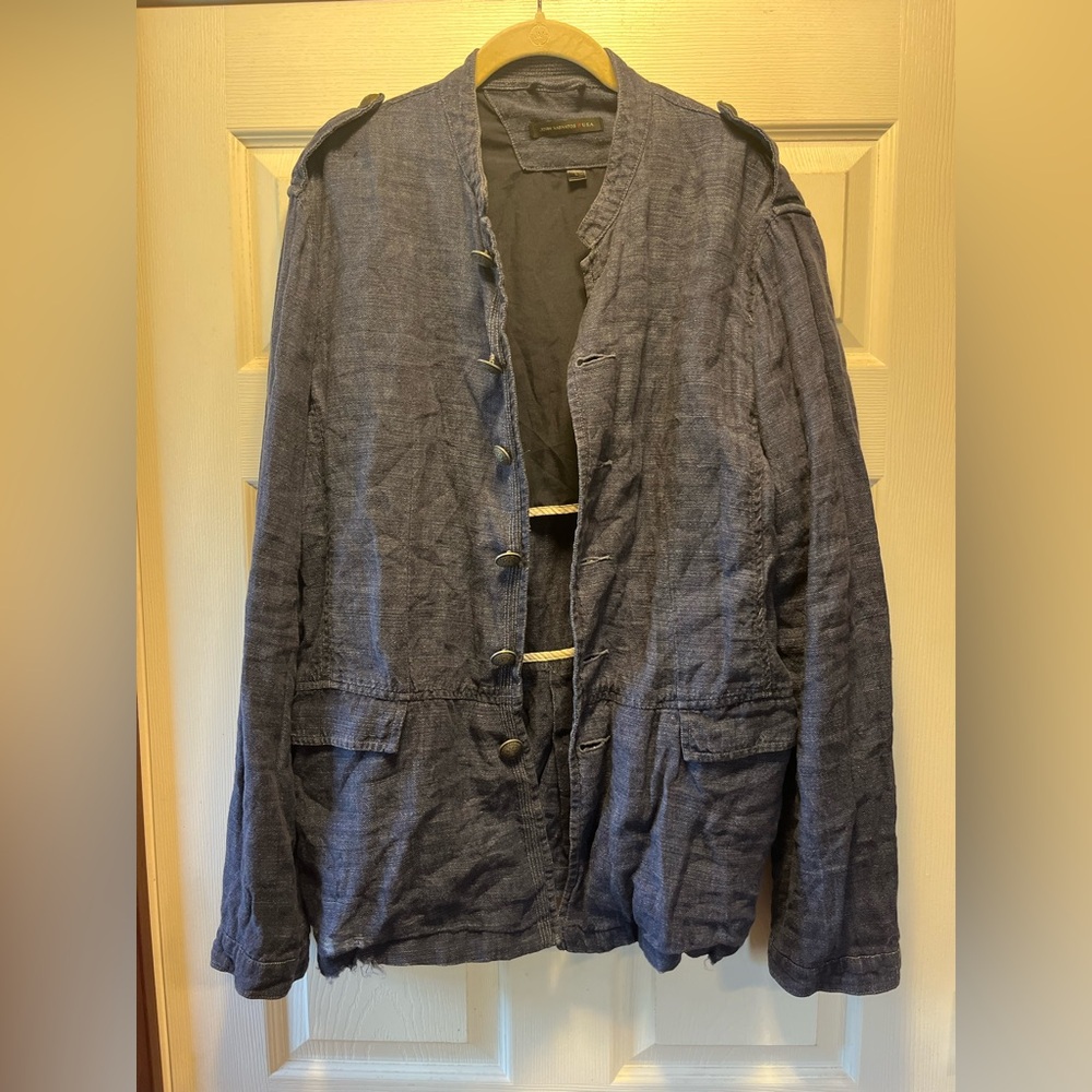 John Varvatos Men's Linen Navy Military Field Jacket